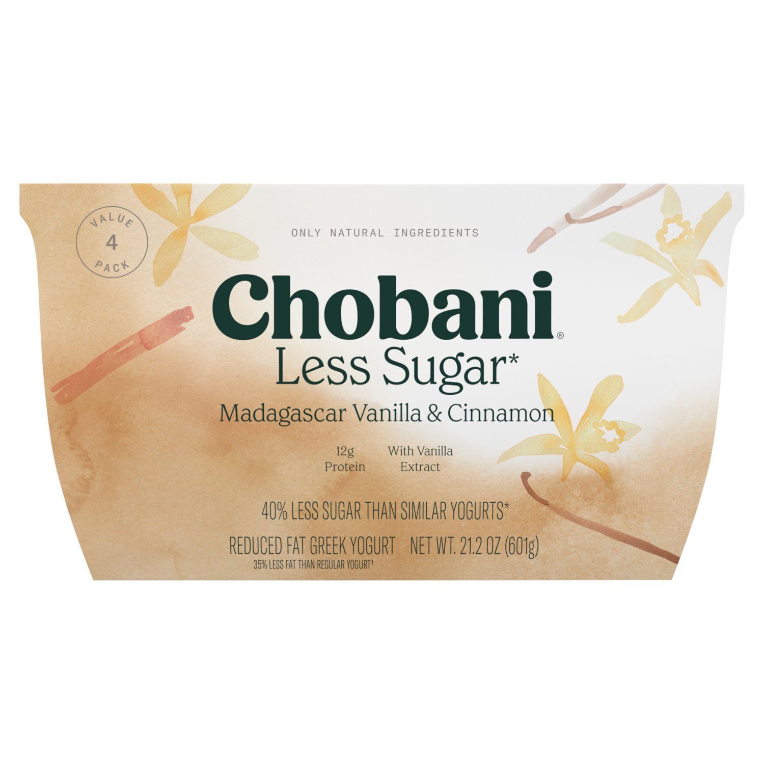 Chobani Madagascar Vanilla &amp; Cinnamon Less Sugar Greek Yogurt Value Pack, 4 count, 21.2 oz