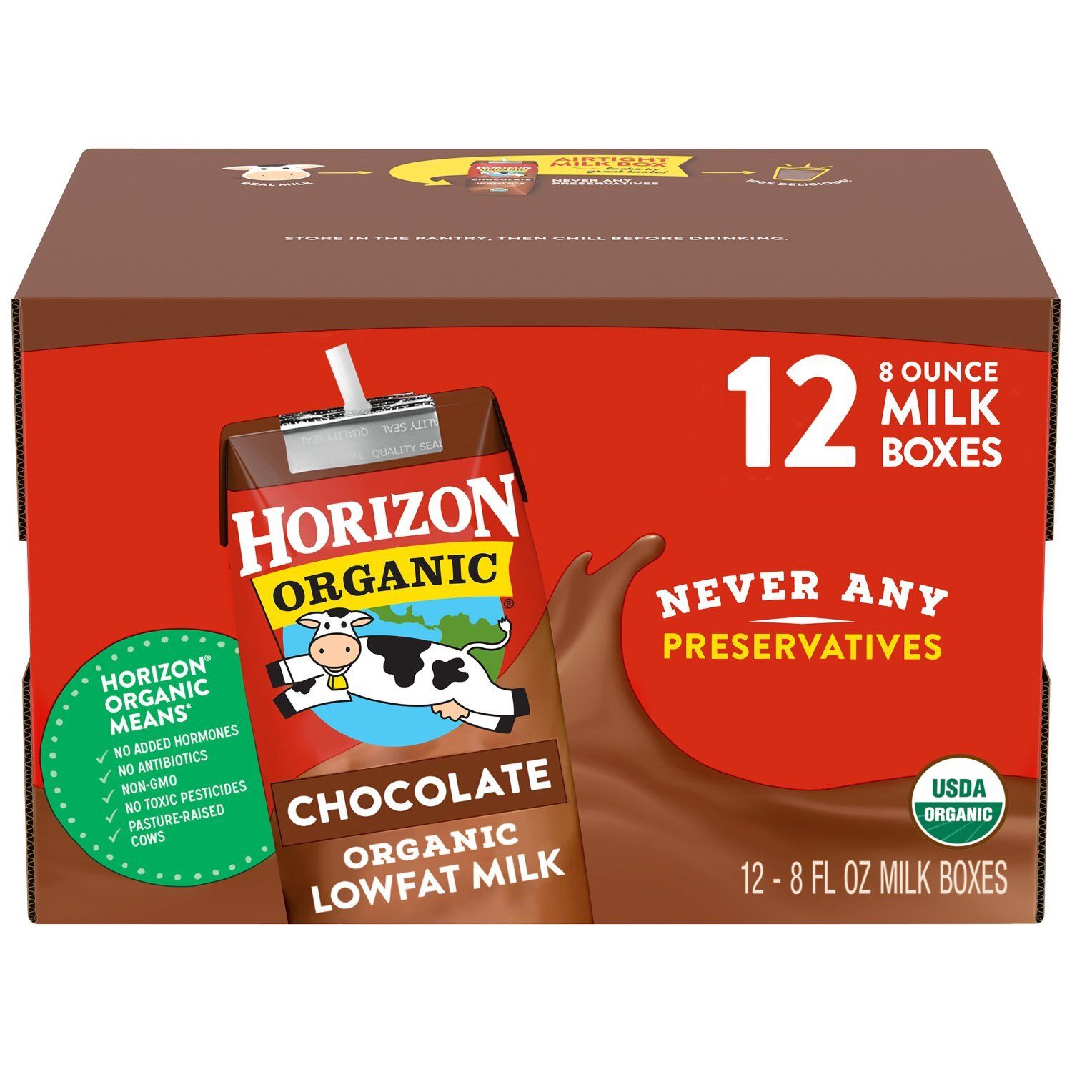 Horizon Chocolate Organic Lowfat Milk, 8 fl oz, 12 count