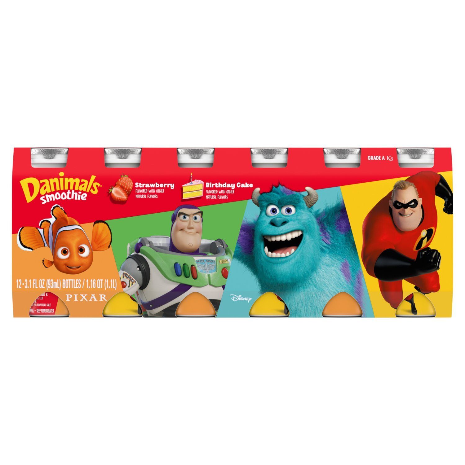 Danimals Strawberry and Birthday Cake Flavored Smoothie, 3.1 fl oz, 12 count