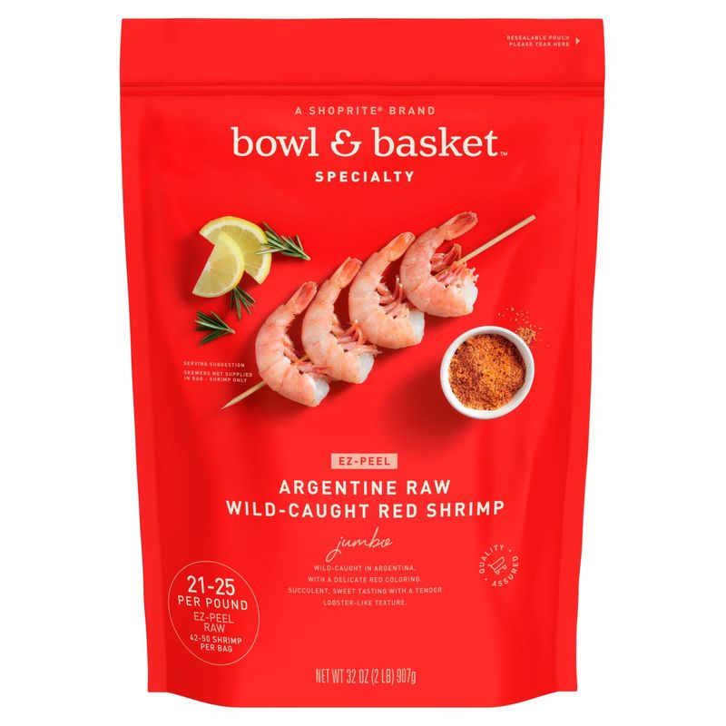 Bowl &amp; Basket Specialty Argentine Raw Wild-Caught Red Shrimp, Jumbo, 42-50 shrimp per bag, 32 oz