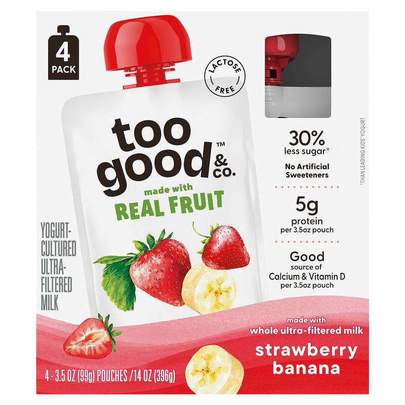 Too Good &amp; Co. Strawberry Banana Yogurt-Cultured Ultra-Filtered Milk, 3.5 oz, 4 count