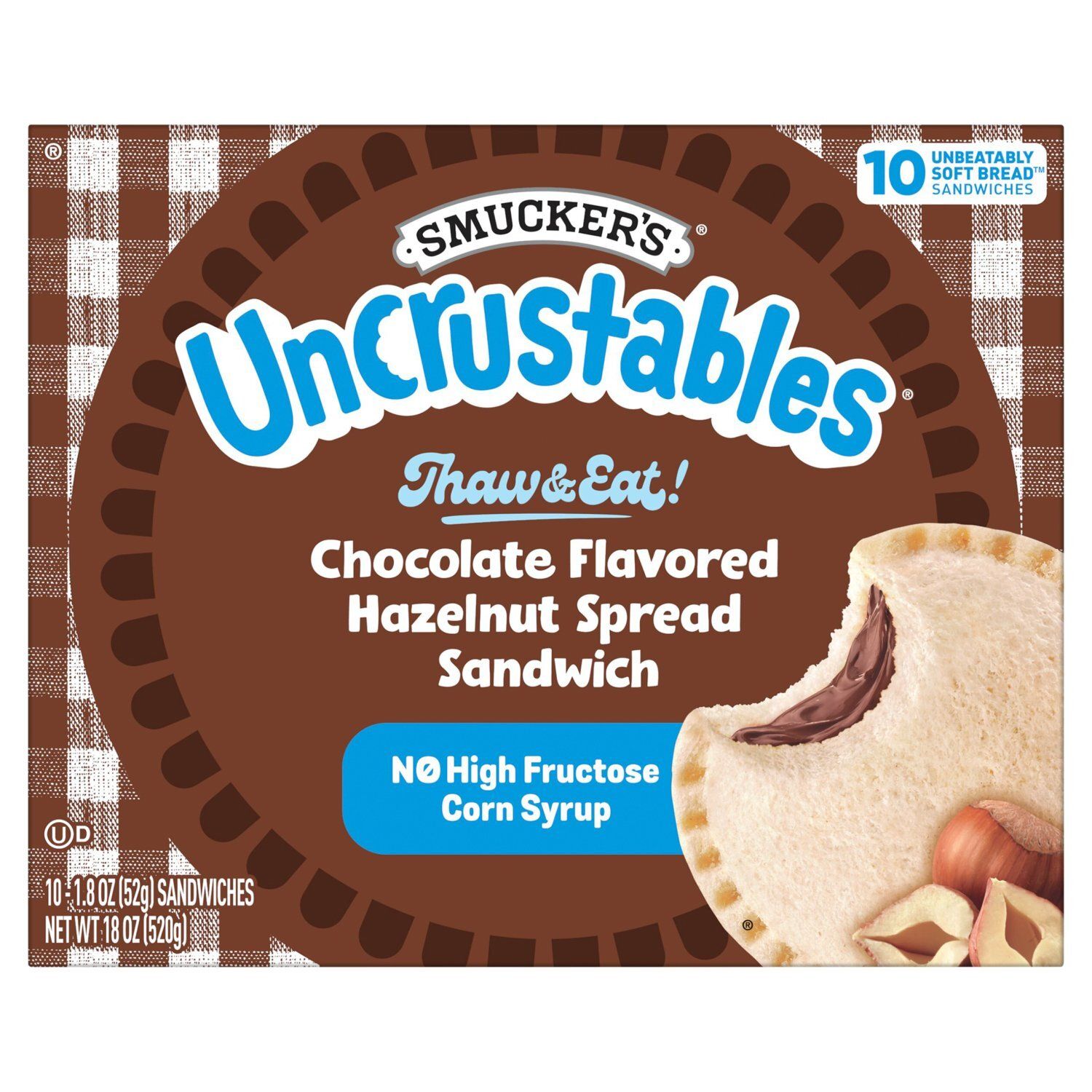 Smucker&#39;s Uncrustables Chocolate Flavored Hazelnut Spread Sandwich, 1.8 oz, 10 count