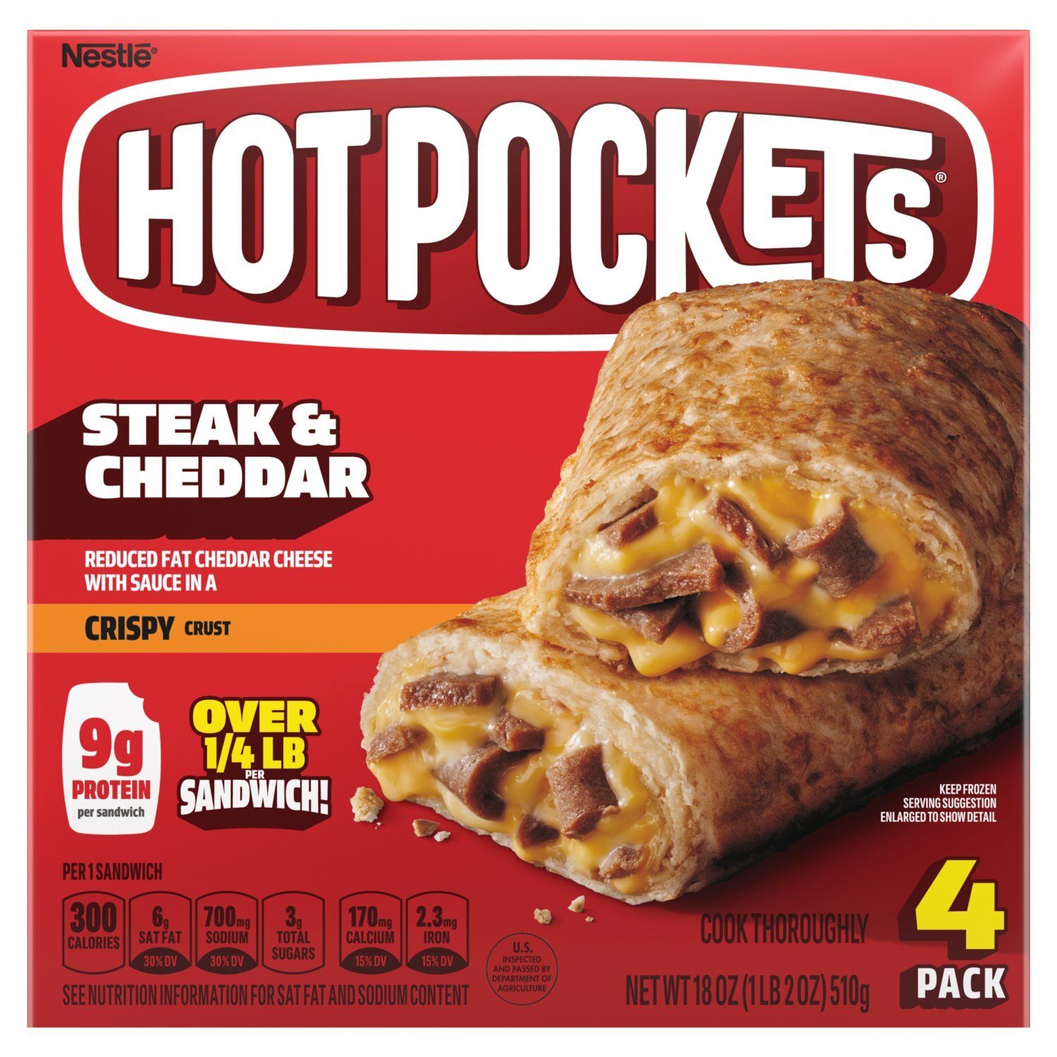 Hot Pockets Steak &amp; Cheddar Crispy Crust Sandwiches, 4 count, 18 oz