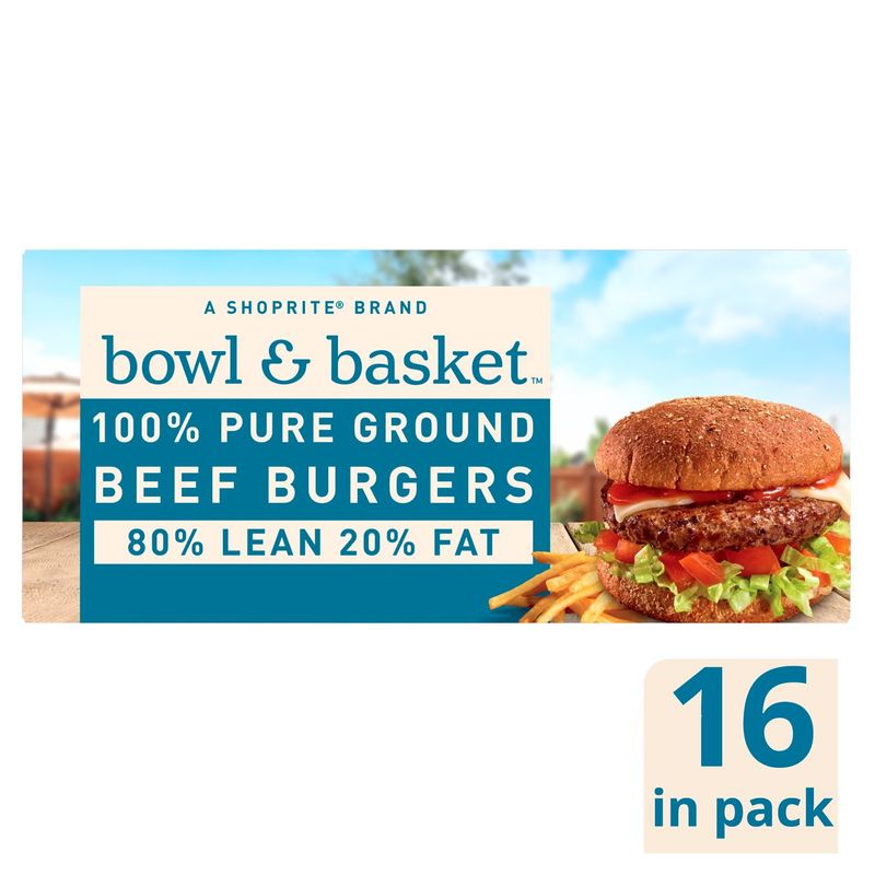 Bowl &amp; Basket 100% Pure Ground Beef Burgers, 3 oz, 16 count
