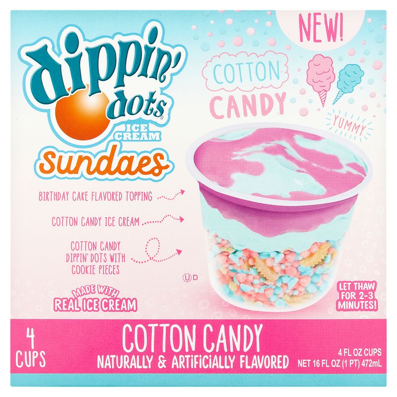 Dippin&#39; Dots Sundaes Cotton Candy Ice Cream, 4 fl oz, 4 count