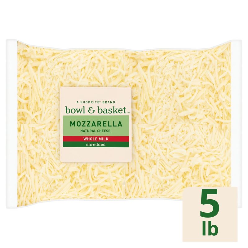 Bowl &amp; Basket Whole Milk Shredded Mozzarella Cheese, 5 lb
