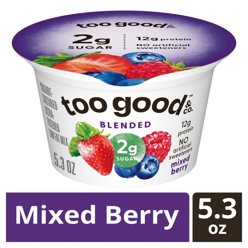 Too Good &amp; Co. Mixed Berry Blended Yogurt-Cultured Ultra-Filtered Low Fat Milk, 5.3 oz