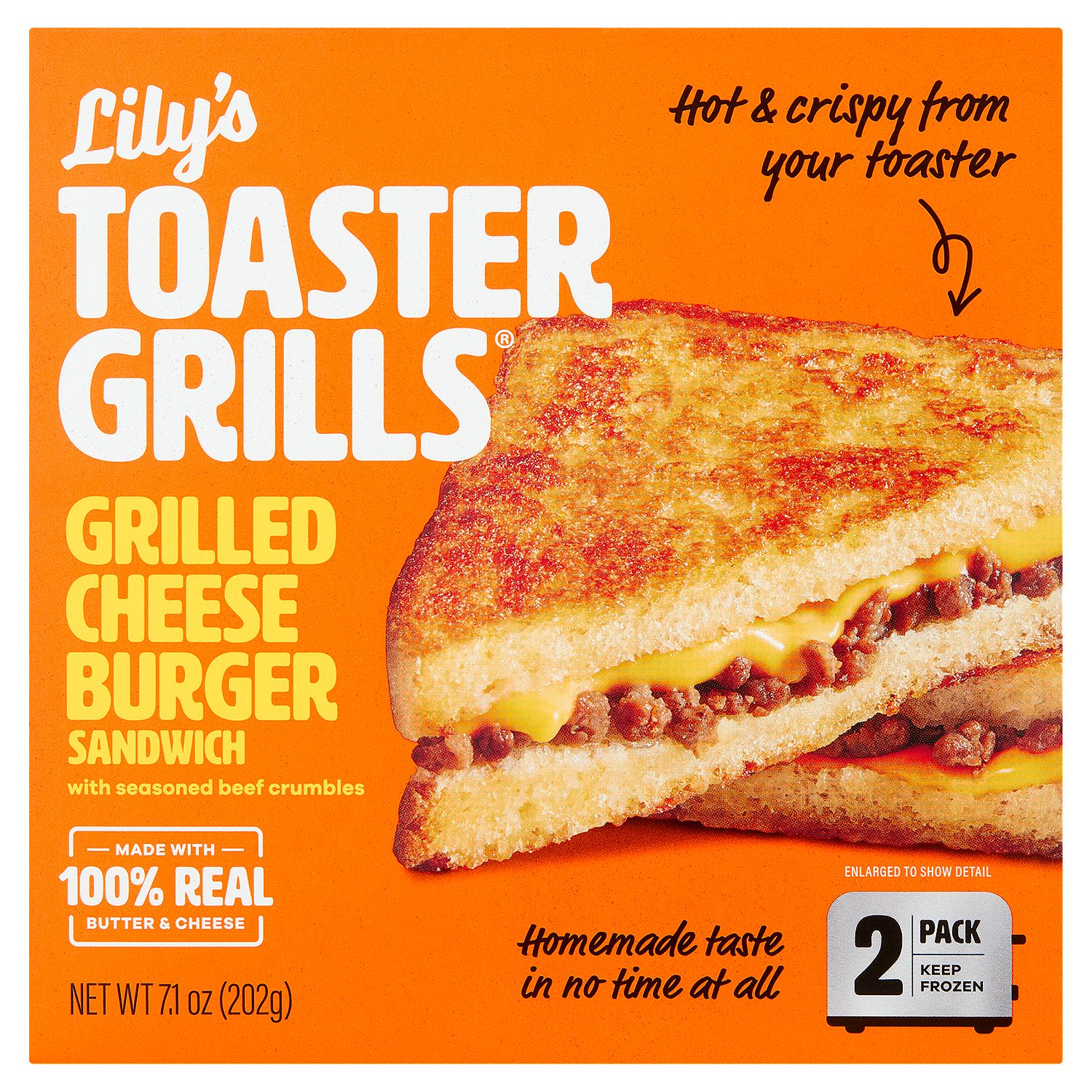 Lily&#39;s Toaster Grills Grilled Cheese Burger Sandwich, 2 count, 7.1 oz