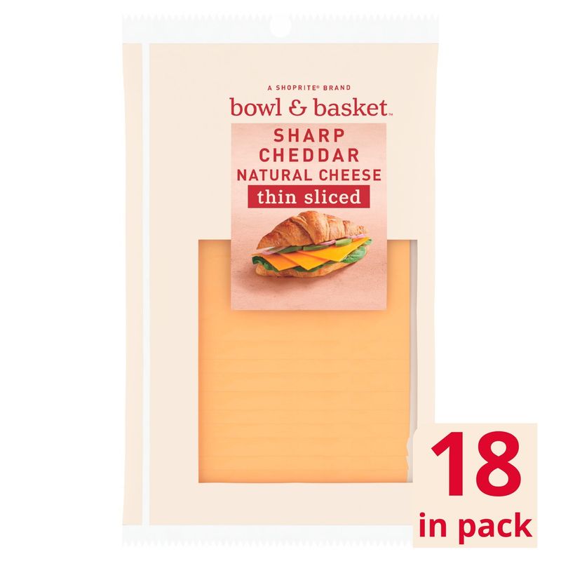 Bowl &amp; Basket Thin Sliced Sharp Cheddar Natural Cheese, 18 count, 6.84 oz