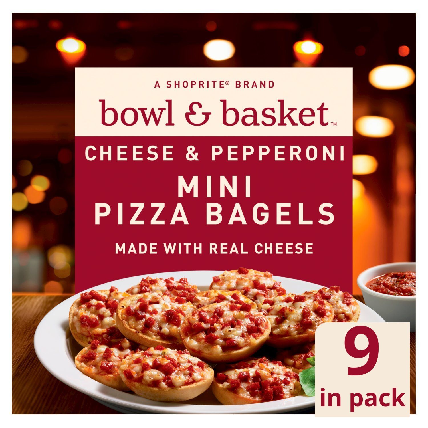 Bowl &amp; Basket Cheese &amp; Pepperoni Mini Pizza Bagels, 9 count, 7 oz