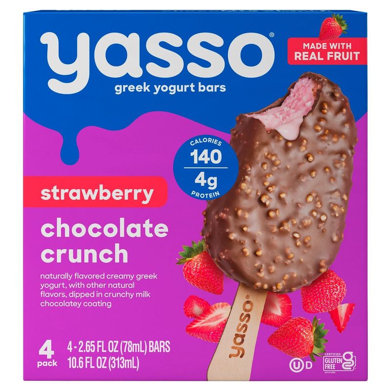 Yasso Strawberry Chocolate Crunch Frozen Greek Yogurt Bars, 4 count, 10.6 fl oz