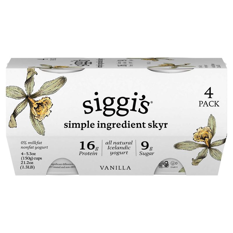 Siggi&#39;s Simple Ingredient Skyr Vanilla Nonfat Yogurt, 5.3 oz, 4 count