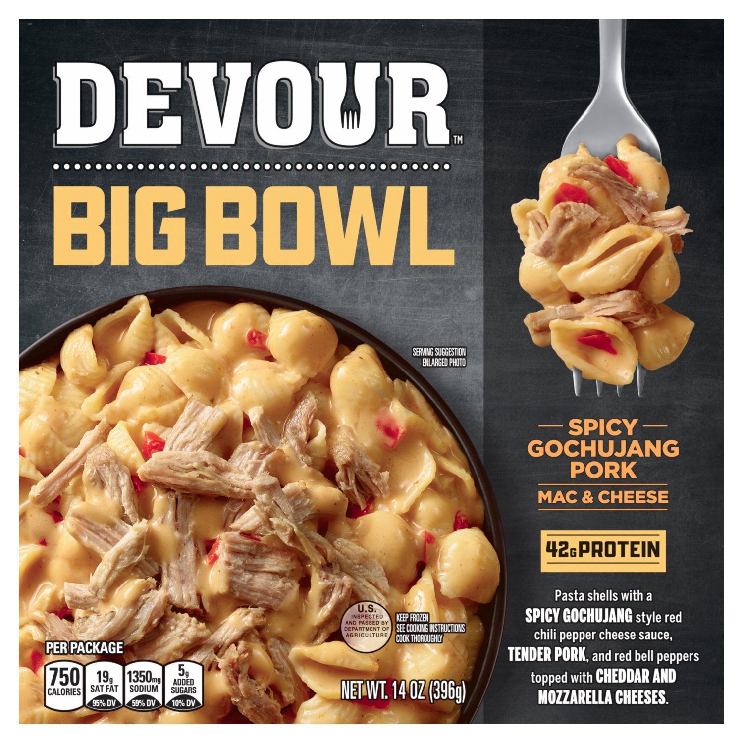 Devour Big Bowl Spicy Gochujang Pork Mac &amp; Cheese, 14 oz