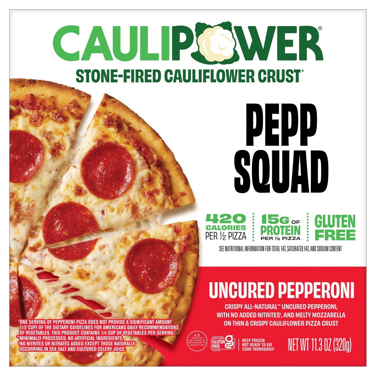 Caulipower Pepp Squad Uncured Pepperoni Stone-Fired Cauliflower Crust Pizza, 11.3 oz