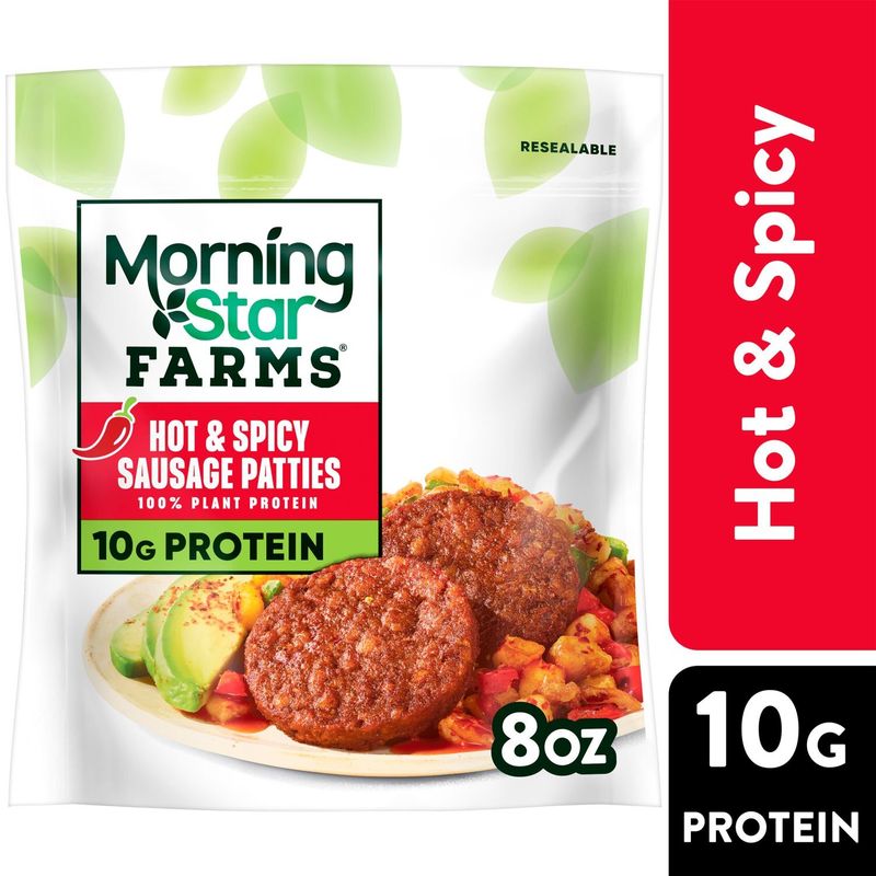 MorningStar Farms Hot &amp; Spicy Vegan Sausage Patties, 6 count, 8 oz