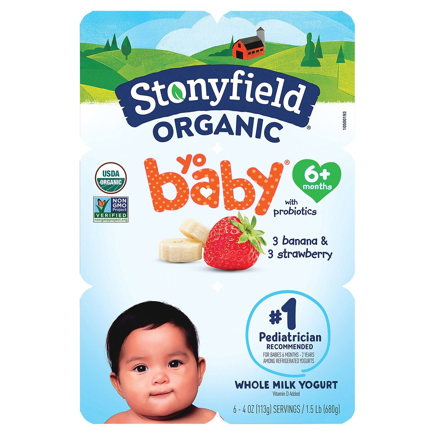 Stonyfield Organic YoBaby Banana &amp; Strawberry Whole Milk Yogurt, 6+ months, 4 oz, 6 count
