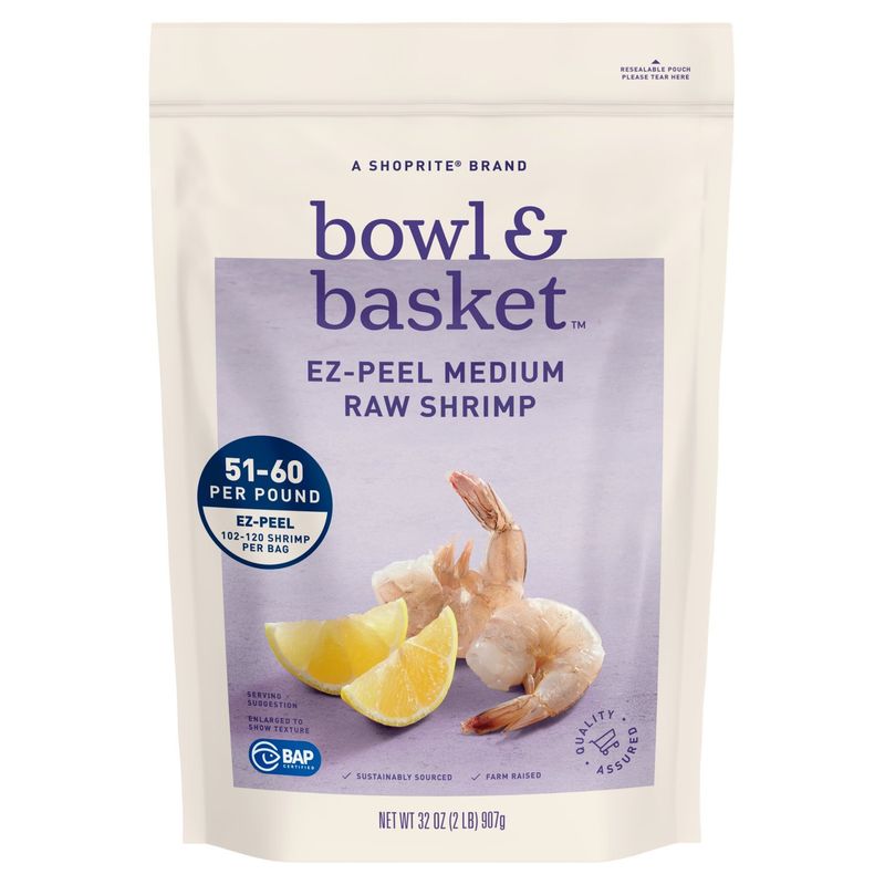 Bowl &amp; Basket Ez-Peel Raw Shrimp, Medium, 102-120 shrimp per bag, 32 oz