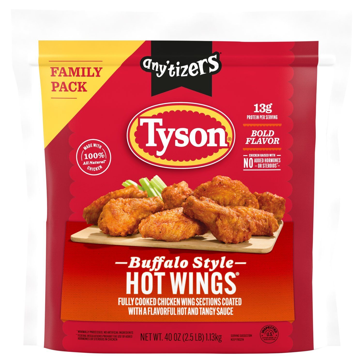 Tyson Any&#39;tizers Buffalo Style Hot Wings Family Pack, 40 oz