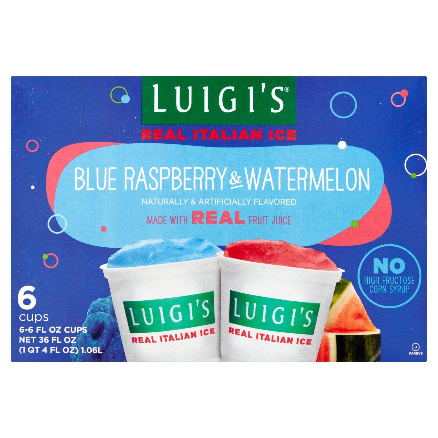 Luigi&#39;s Blue Raspberry &amp; Watermelon Real Italian Ice, 6 fl oz, 6 count