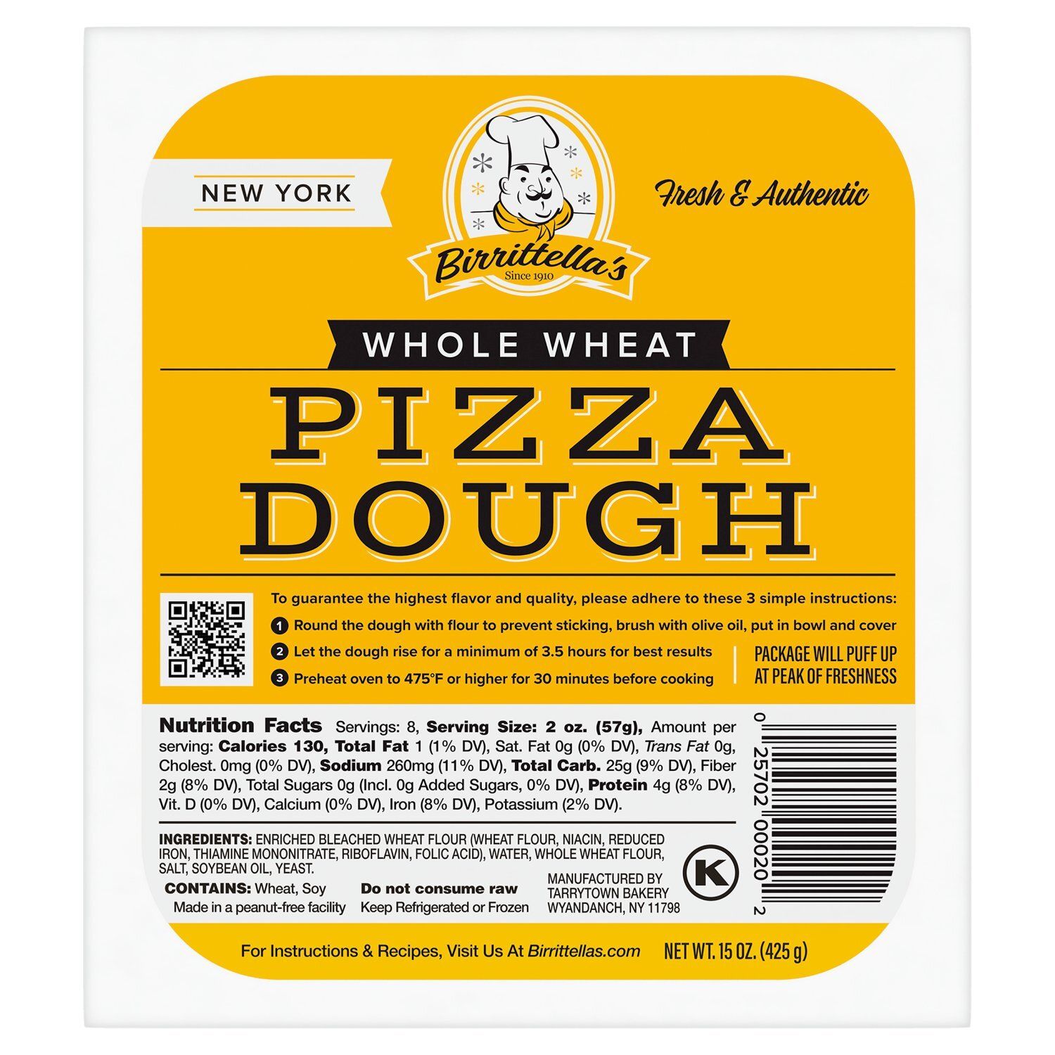 Birrittella&#39;s Whole Wheat Pizza Dough, 15 oz