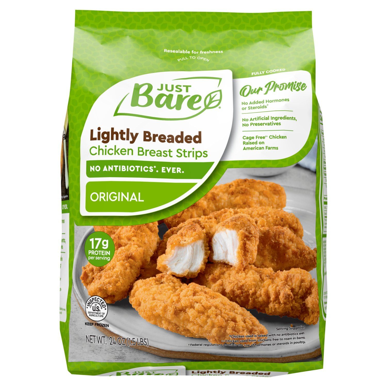 Just Bare Original Lightly Breaded Chicken Breast Strips, 24 oz
