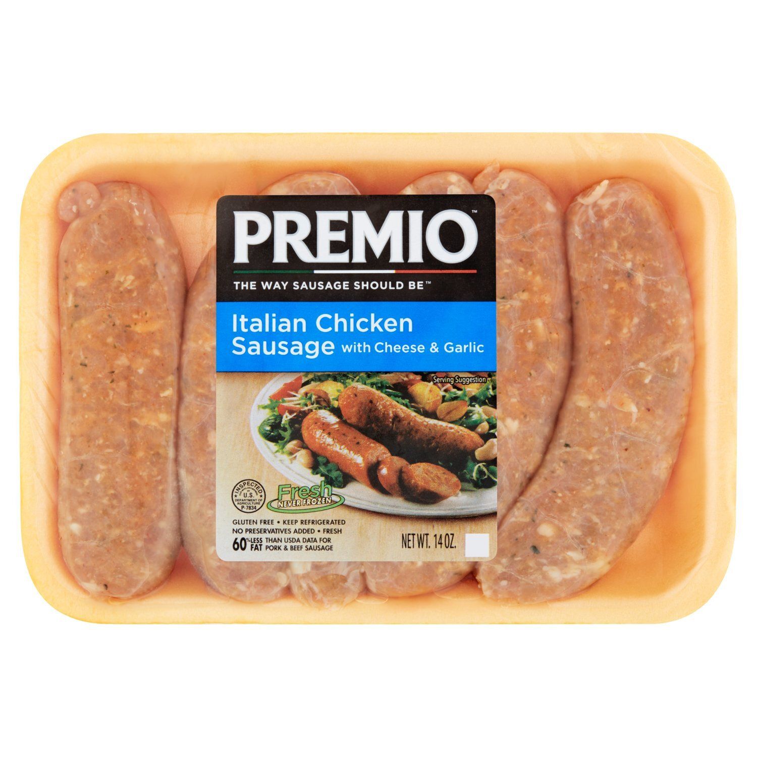 Premio Italian Chicken Sausage with Cheese &amp; Garlic, 5 count, 14 oz