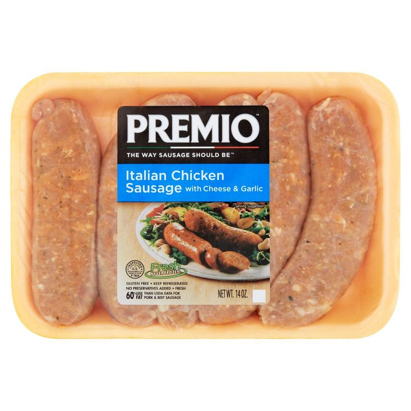 Premio Italian Chicken Sausage with Cheese &amp; Garlic, 5 count, 14 oz