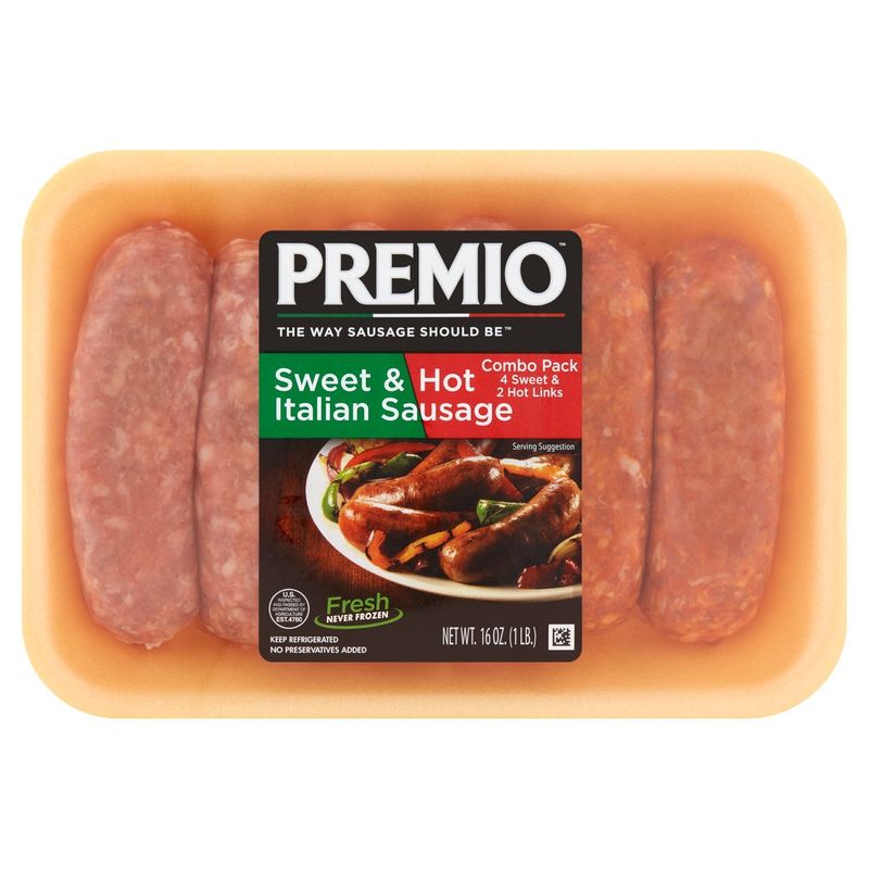 Premio Sweet &amp; Hot Italian Sausage Combo Pack, 6 count, 16 oz