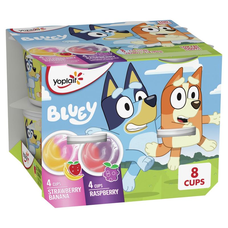 Yoplait Bluey Strawberry Banana and Raspberry Low Fat Yogurt, 4 oz, 8 count