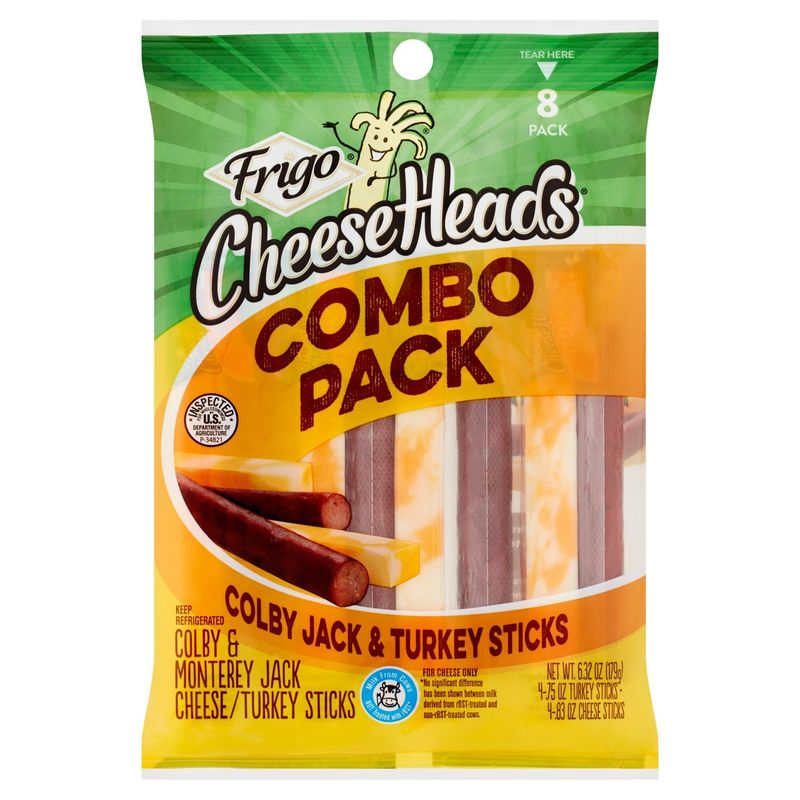 Frigo Cheese Heads Colby Jack &amp; Turkey Sticks Combo Pack, 8 count, 6.32 oz