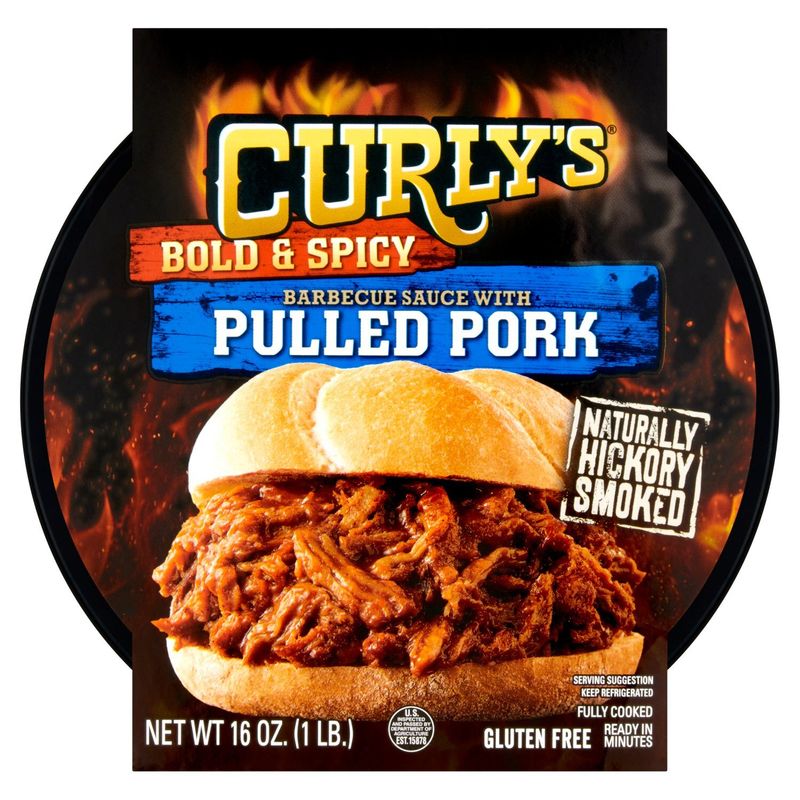 Curly&#39;s Bold &amp; Spicy Barbecue Sauce with Pulled Pork, 16 oz