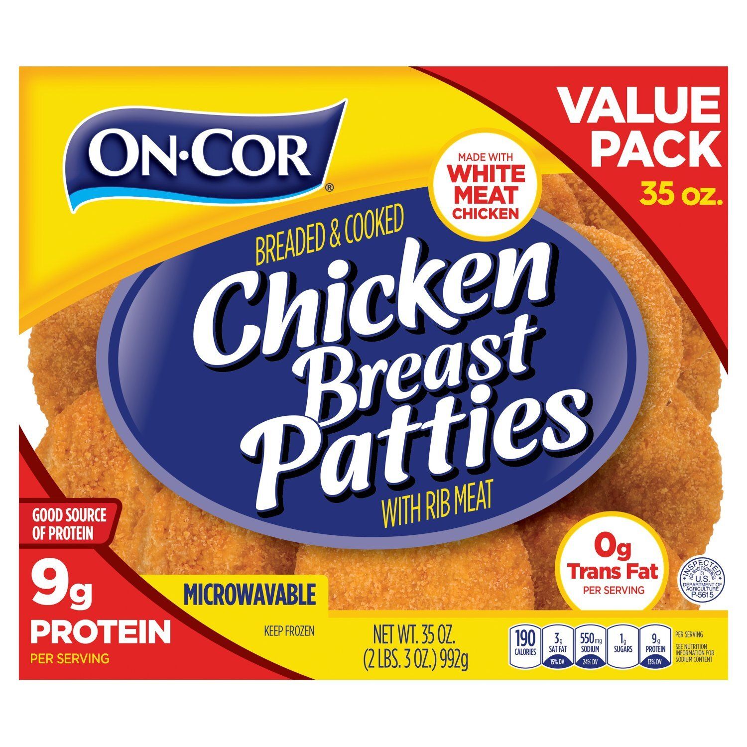 On-Cor Breaded &amp; Cooked Chicken Breast Patties with Rib Meat Value Pack, 35 oz