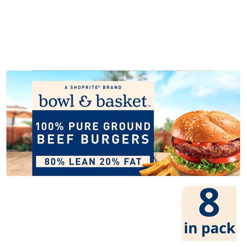 Bowl &amp; Basket 80% Lean 20% Fat Beef Burgers, 8 count, 32 oz