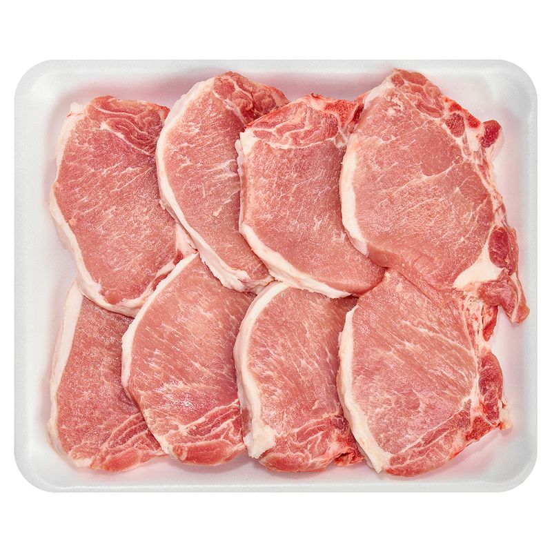 Fresh Center Cut Pork Chops, Bone In, Thin Sliced, Family Pack, Average weight 3 lb Pack
