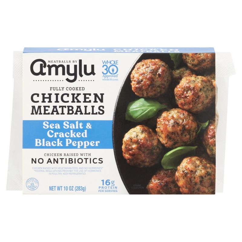 Amylu Sea Salt &amp; Cracked Black Pepper Chicken Meatballs, 10 oz
