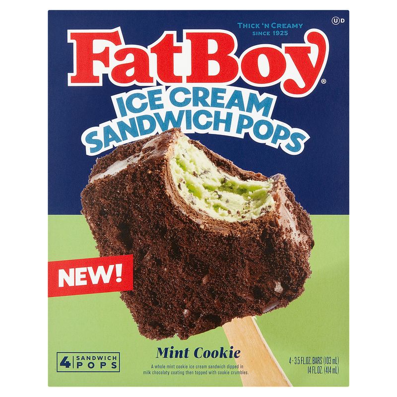 FatBoy Mint Cookie Ice Cream Sandwich Pops, 3.5 fl oz, 4 count