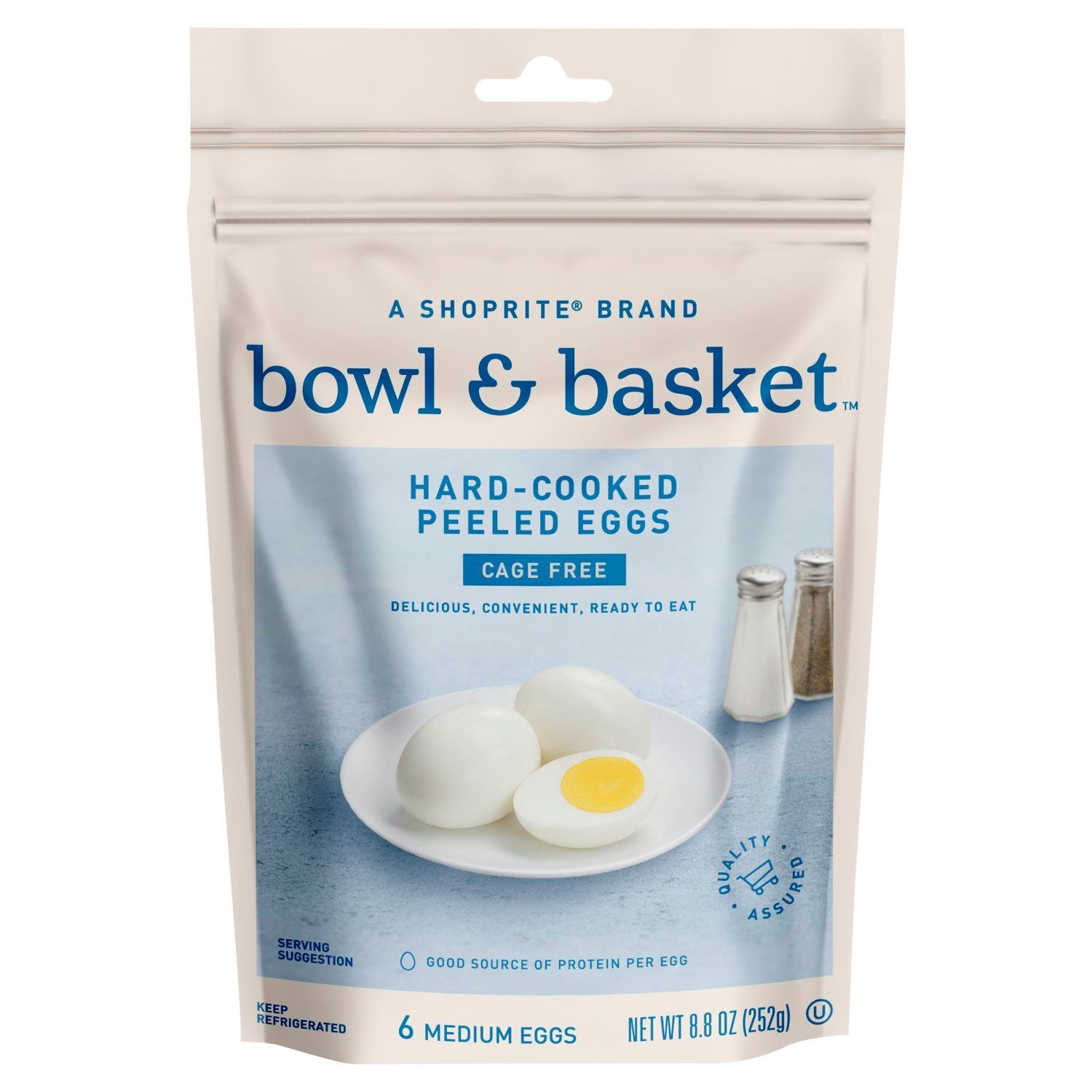 Bowl &amp; Basket Cage Free Hard-Cooked Peeled Eggs, Medium, 6 count, 8.8 oz