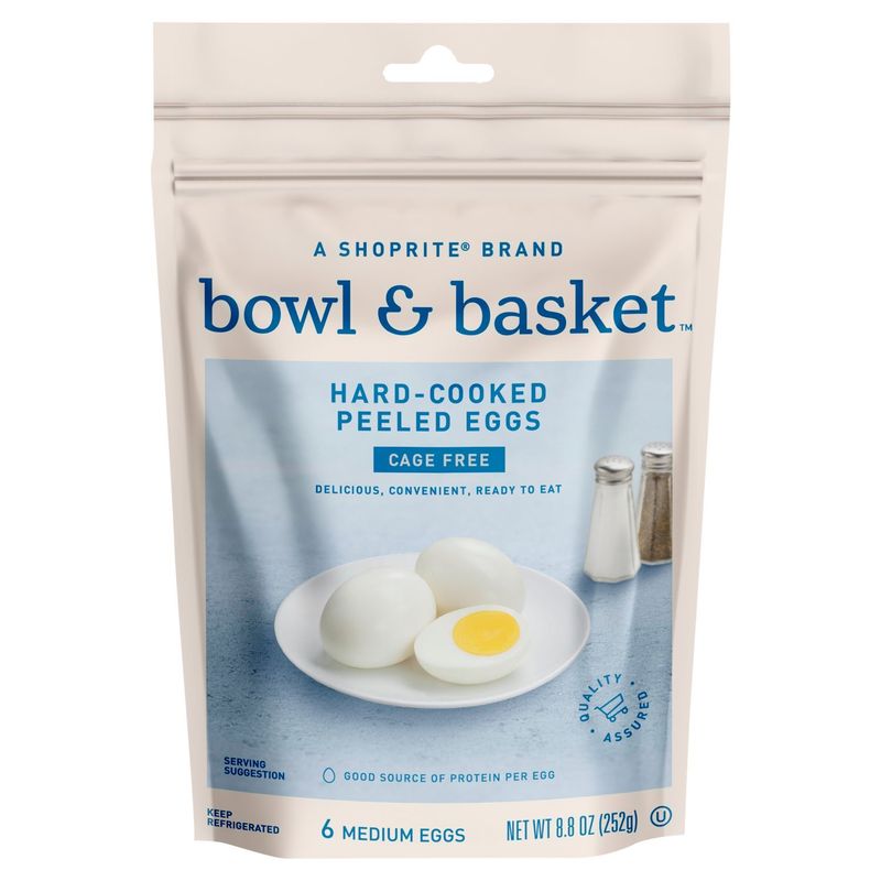 Bowl &amp; Basket Cage Free Hard-Cooked Peeled Eggs, Medium, 6 count, 8.8 oz