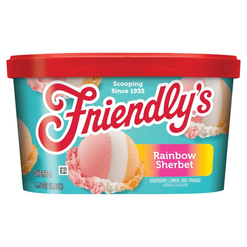 Friendly&#39;s Raspberry, Lemon, and Orange Rainbow Sherbet, 1.5 qt