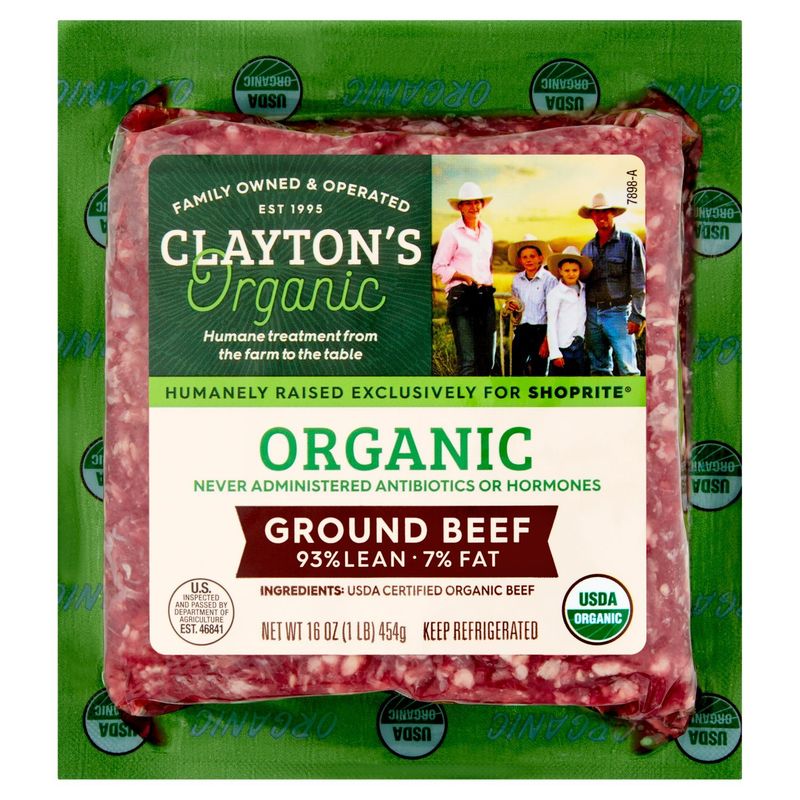 Clayton&#39;s Organic 93% Lean 7% Fat Organic Ground Beef, 16 oz