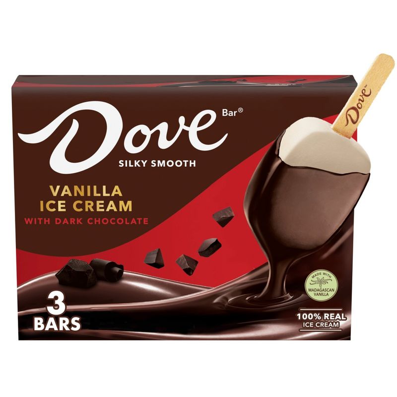 Dove Bar Vanilla with Dark Chocolate Ice Cream Bars, 3 count, 8.67 fl oz