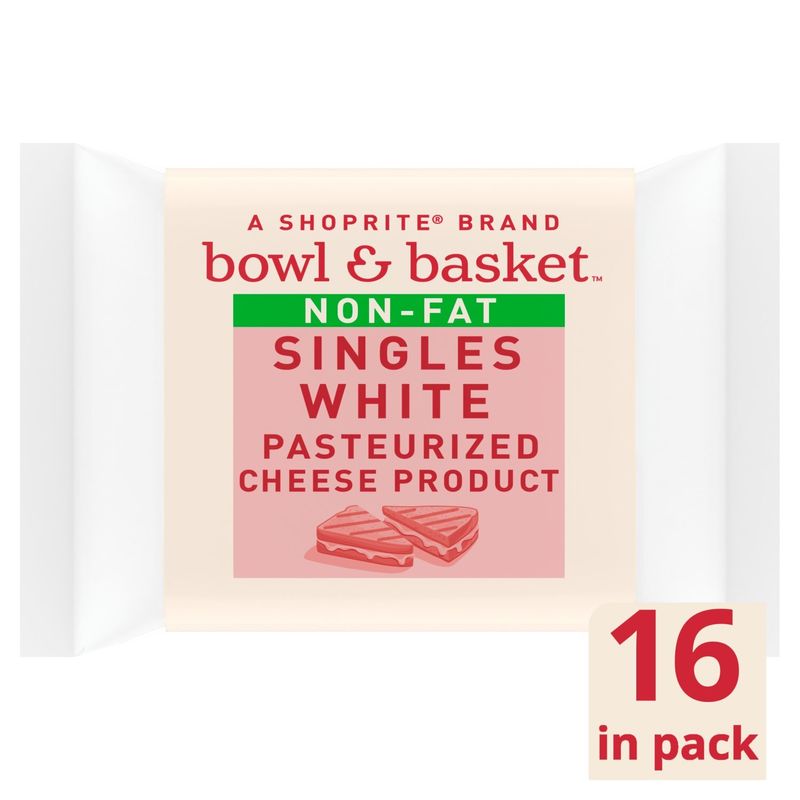 Bowl &amp; Basket Non-Fat Singles White Cheese, 3/4 oz, 16 count