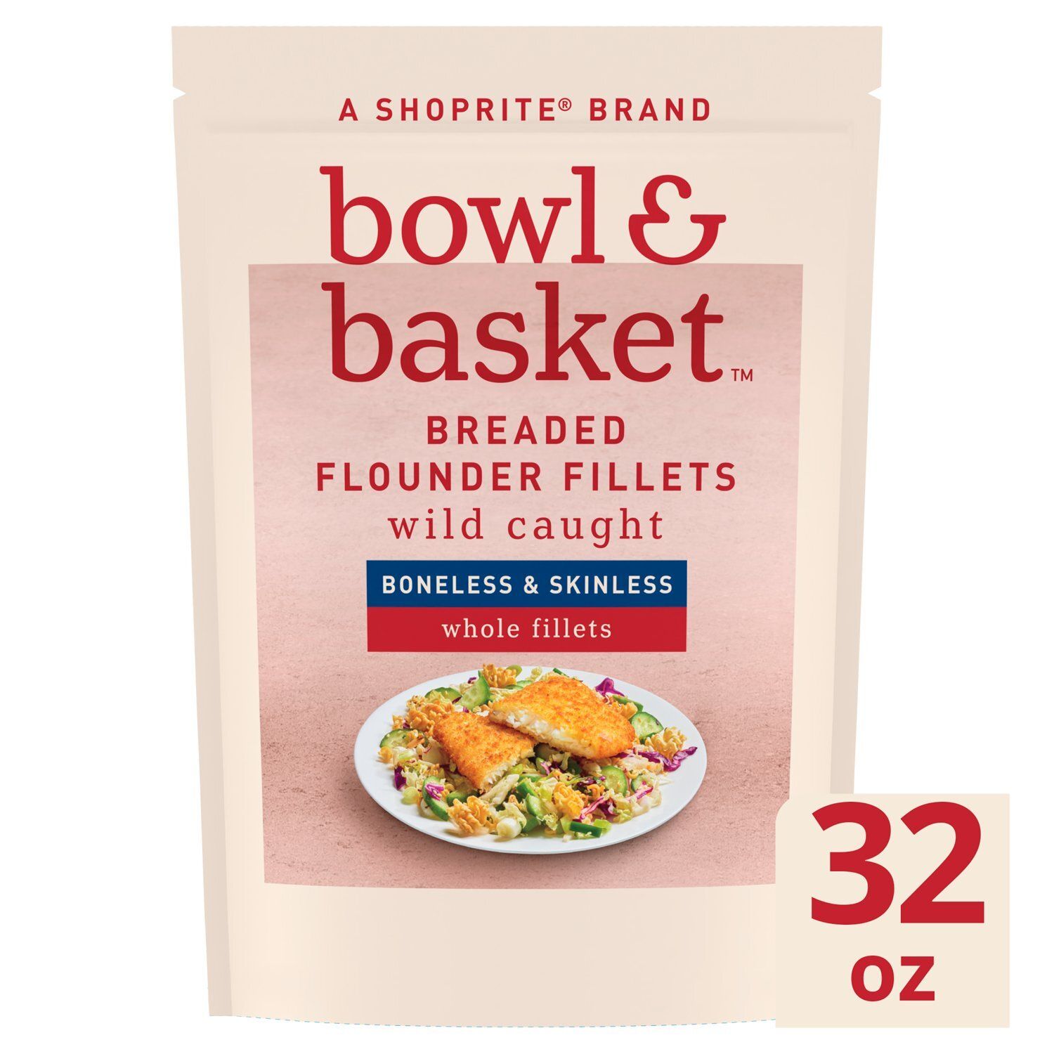 Bowl &amp; Basket Boneless &amp; Skinless Whole Breaded Flounder Fillets, 32 oz