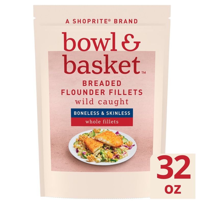 Bowl &amp; Basket Boneless &amp; Skinless Whole Breaded Flounder Fillets, 32 oz