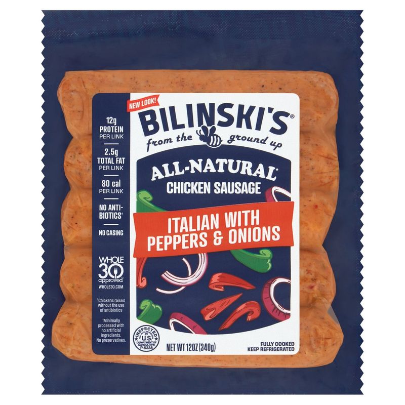 Bilinski&#39;s All-Natural Italian with Peppers &amp; Onions Chicken Sausage, 12 oz