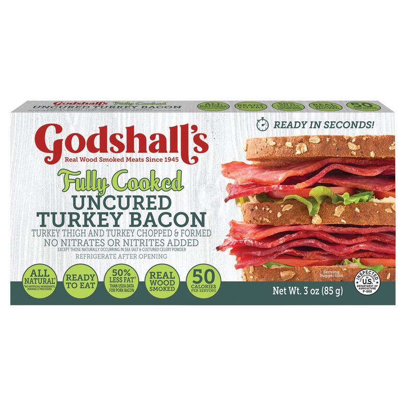 Godshall&#39;s Fully Cooked Uncured Turkey Bacon, 3 oz