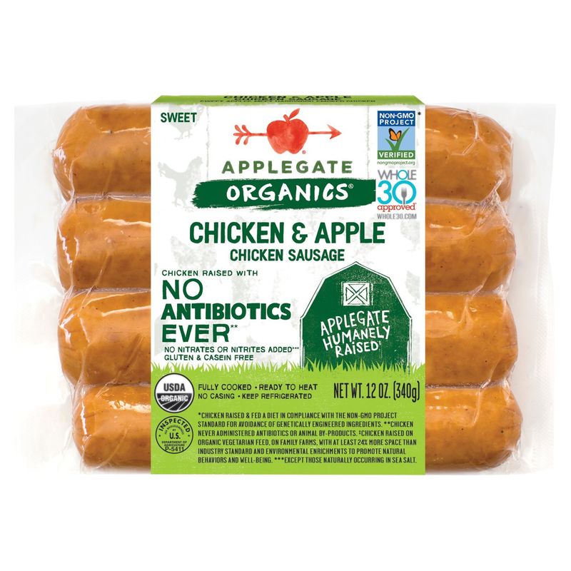 Applegate Organics Sweet Chicken &amp; Apple Chicken Sausage, 4 count, 12 oz