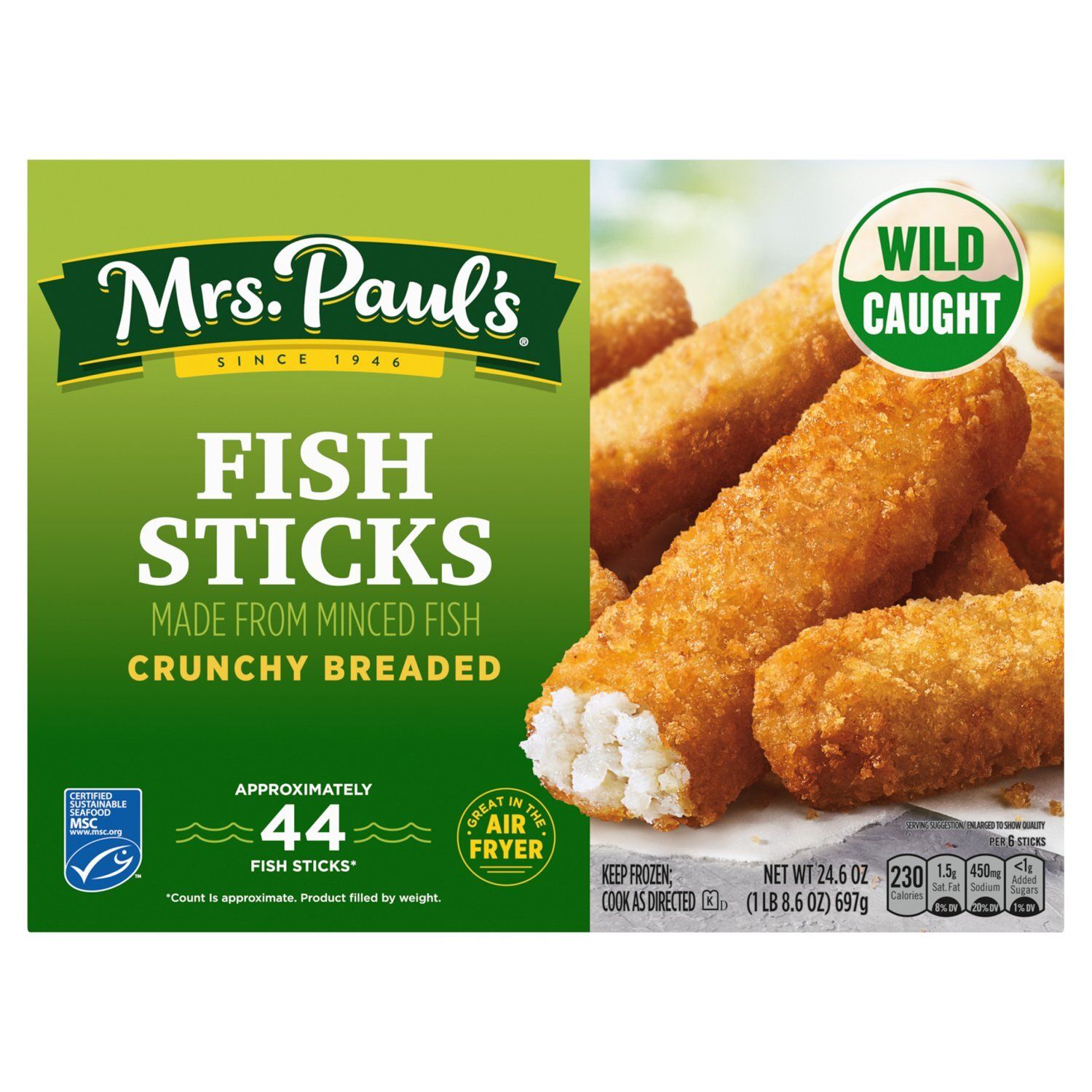 Mrs. Paul&#39;s Wild Caught Crunchy Breaded Fish Sticks, 44 count, 24.6 oz
