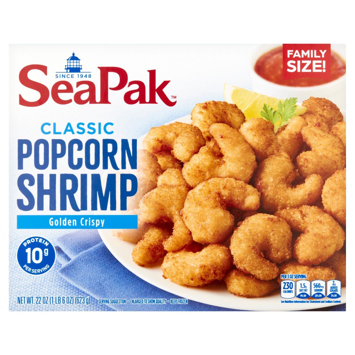 SeaPak Classic Golden Crispy Popcorn Shrimp Family Size, 22 oz