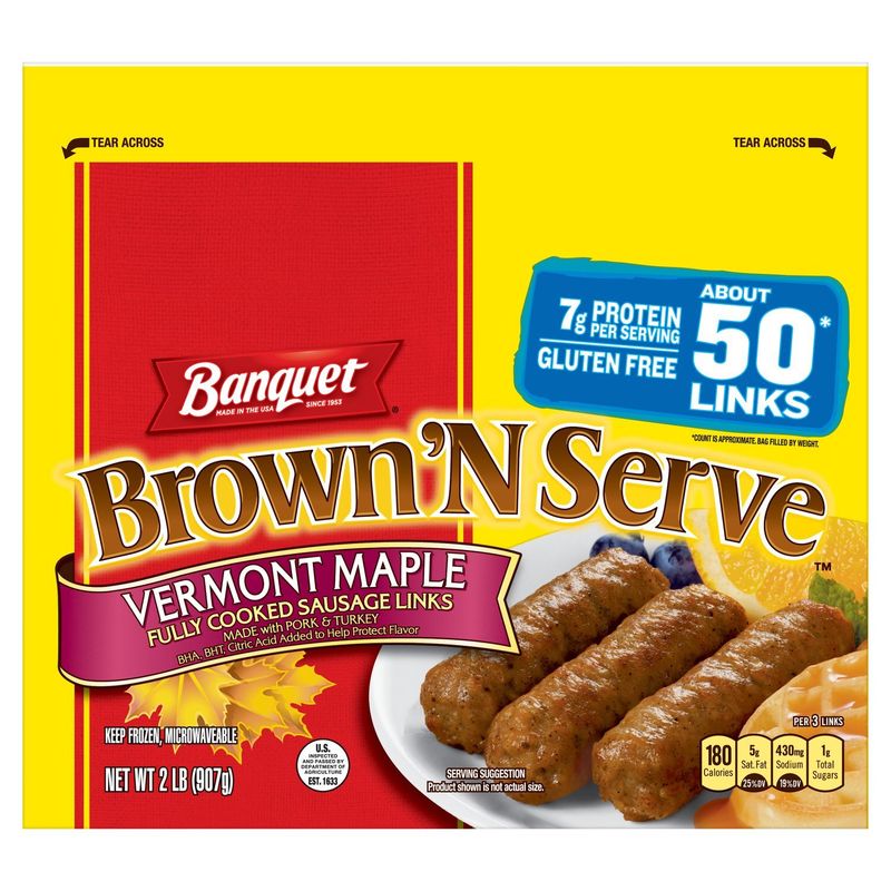 Banquet Brown &#39;N Serve Vermont Maple Fully Cooked Sausage Links, 2 lb